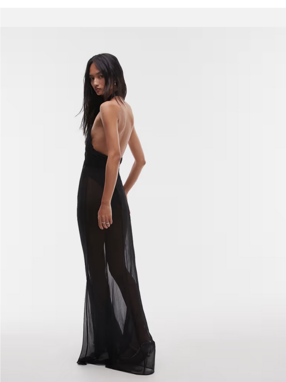 MANGO Supriya Sheer Black Halter Maxi Dress Size 4 - Picture 3 of 8